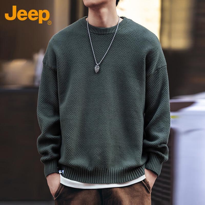 Jeep Men's Winter Loose Round Neck Knit Sweater