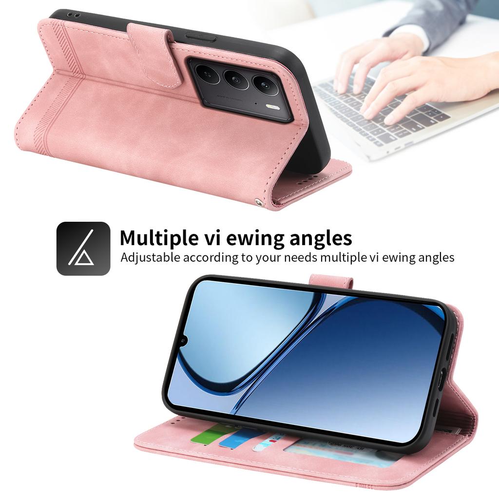 DIERFENG DF-03 For Realme C75 4G/Realme V60 Pro 5G Leather Case Lines Imprint Wallet Phone Cover