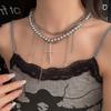 Y2K Gothic Style Black Beaded Cross Necklace & Cool Girl Sweatshirt Accessory