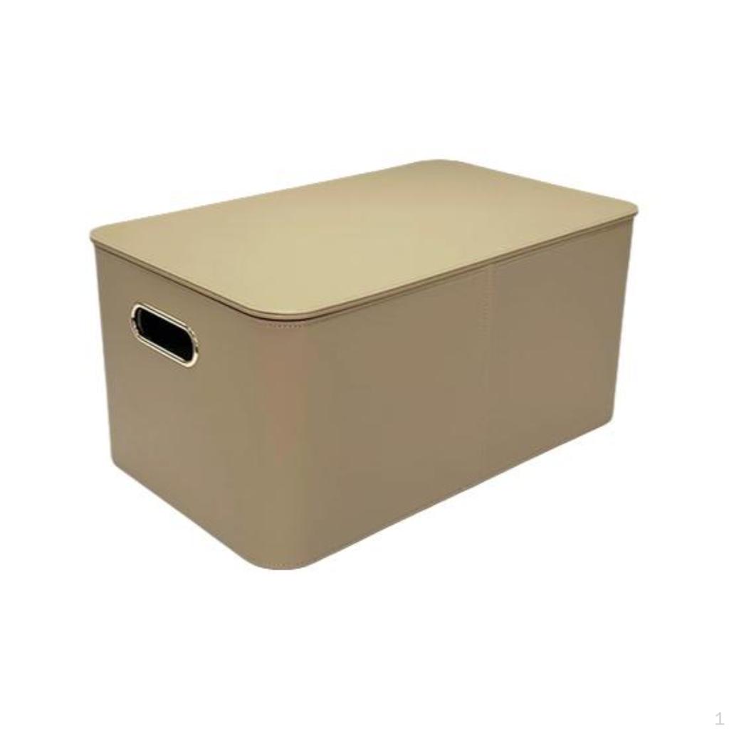 Storage Basket, Leather Organizer Bin with Handle, Desktop, Living Room, Brown 26.5x20.5x14.5cm Warm