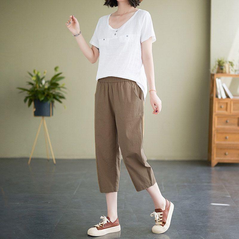 Summer Cotton Linen Capri Pants Women's New Arrival Plus Size Women's Clothing Loose Slim Looking Thin Harem Pants Chubby Girl High Waist Baggy Pants