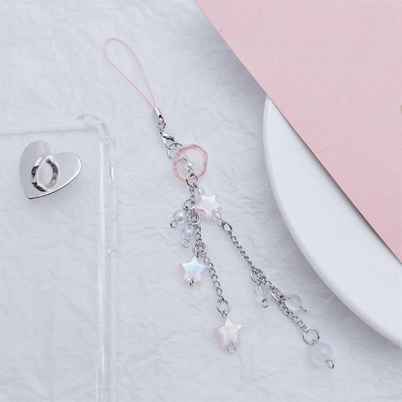Unique Fringe Cellphone Strap with Jellyfish Shape Star Pendant Phone Lanyard DIY Handmade Cute Phone Charm Jewelry