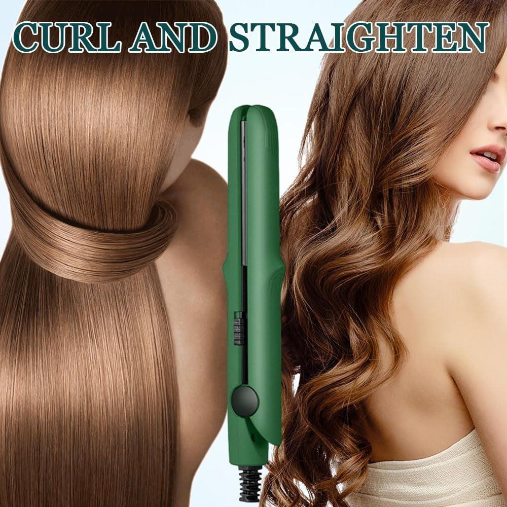 Mini Dual Purpose Curling Iron, 2025 New 2 in 1 Mini Curling Wand Flat Iron Hair Straightener, Portable Travel Curling Wand