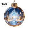 Transparent Christmas Tree Decor 3D Acrylic Faux Crystal Ball Ornament, Lighted Reindeer Sleigh Luminous Ornaments Snow Scene Hanging for Tree,