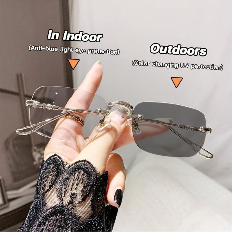 Blue Ray Blocking Anti Radiation Glasses Eye Protection Rimless Eyeglass Frame Photochromic Glasses Ultralight