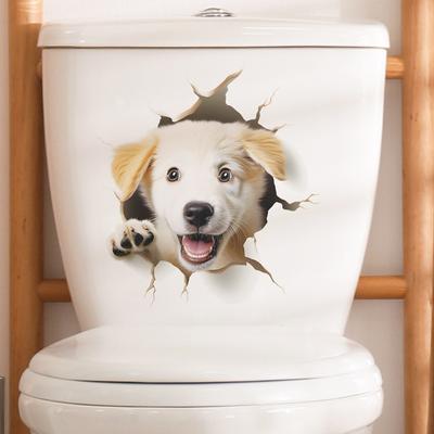 Cartoon Broken Wall 3D Simulation Hundetoilette mit Badezimmer Badezimmer Verschönerung Dekorative Wandaufkleber