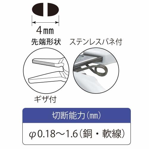 TOP Mini Radio Pliers, 4mm Tip, Non-serrated, Spring-Loaded, Cuts Wire 0.18-1.6mm, Stainless Steel, PK-115, Made In Tsubame-Sanjo, Japan