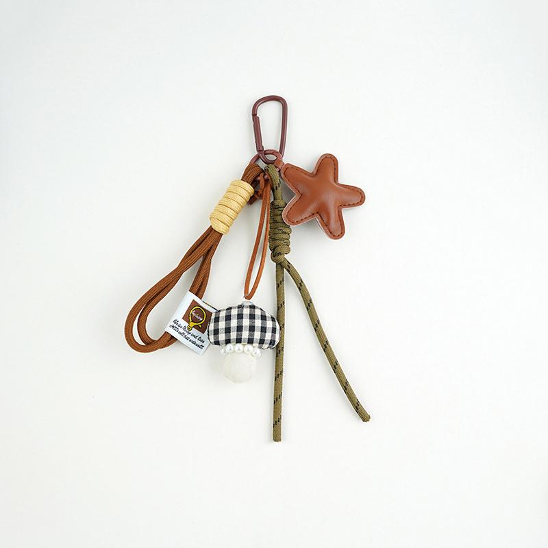 

Lucky Star Three-Dimensional Leather Keychain Mushroom Bag Pendant 3D Creative Cartoon Keyring Anti-Lost Mobile Phone Lanyard