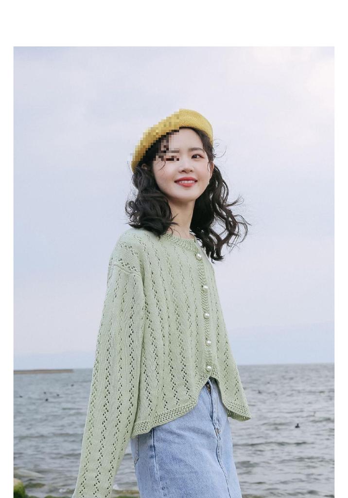 Women's Lightweight Knit Cardigan - Spring 2026 New Style, Solid Color, Gentle Sun Protection, Hollow-Out Design.