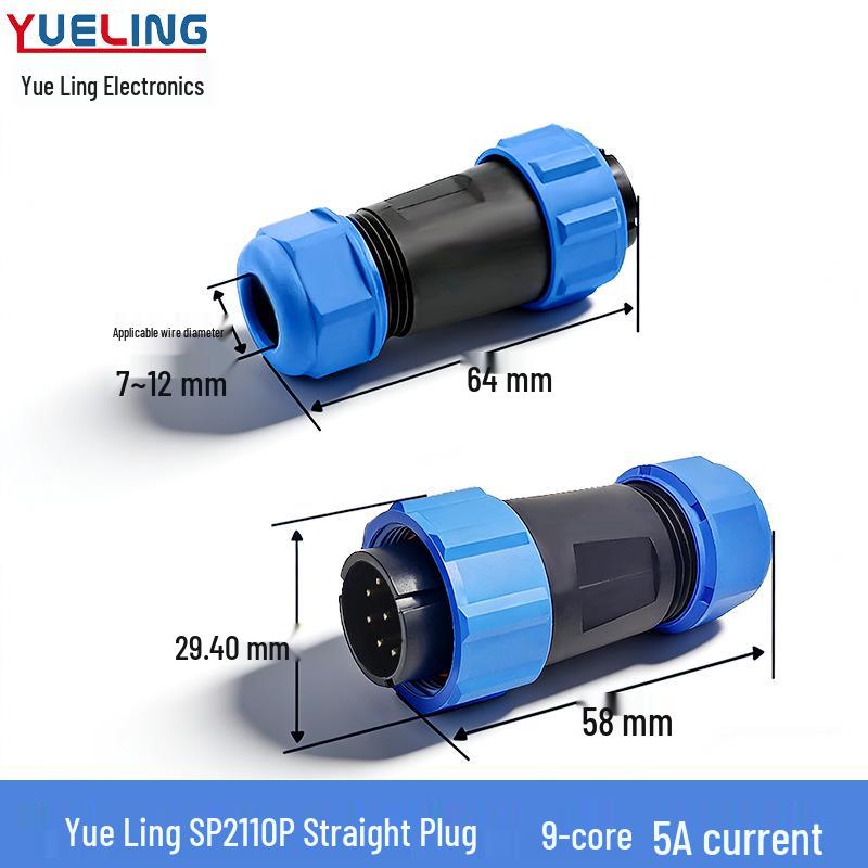 Weipu SP21 IP68 Waterproof 3-Core Aviation Plug with Rear Nut, 9-Pin Solder Connection.