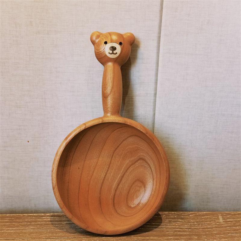 Bol din lemn cu ursuleț drăguț în stil japonez, farfurie din lemn, gustare cu fructe, desert, bol cu nuci, farfurii pentru salată, veselă, bol cu zahăr, vase de bucătărie
