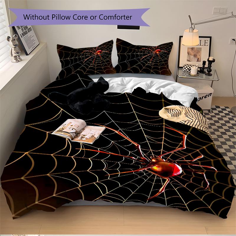 3Pcs Spider Web Night Bedding Set Soft Fabric Duvet Cover Pillowcases Home Xmas Halloween Gift 1 Duvet Cover 2 Pillowcase S1316