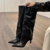 High-heeled Pointed Pile Boots Women's Boots 2025 New Autumn and Winter Black But Knee Trousers Long Knight Boots