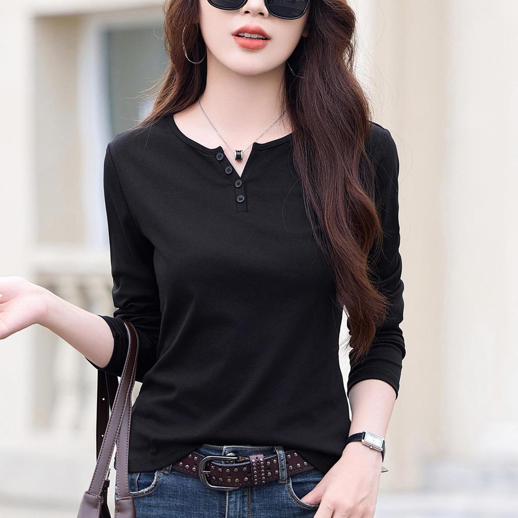 Women's V-Neck Long-Sleeve Slimming Casual Top - Fall 2025 Fashion, Age-Reducing, Loose Fit