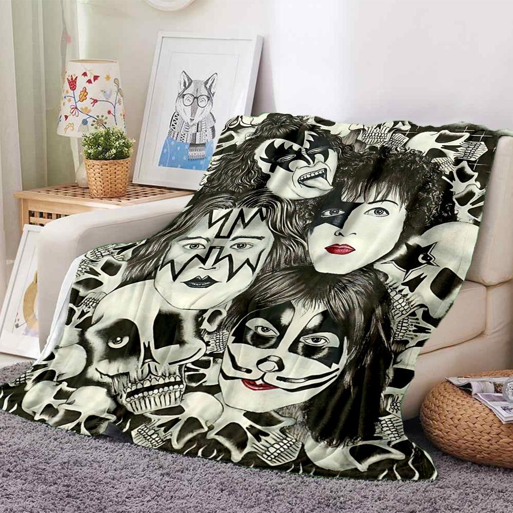 1pc Kiss Band Merchandise Flannel Blanket [Cozy Throw Blanket] For Sofa, Bed, Travel, Camping, Livingroom, Office, Couch, Chair, And Bed