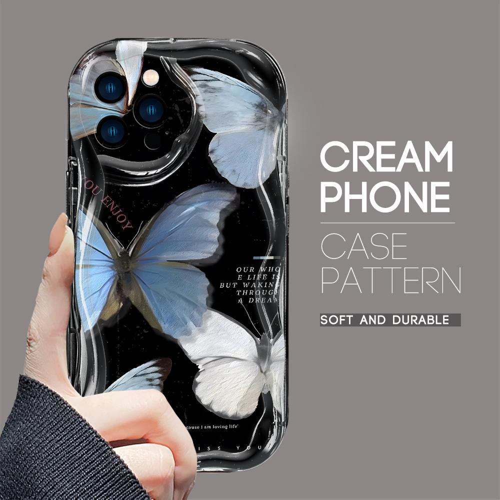 For iPhone 16 15 14 13 12 Samsung S24 S23 S22 A06 A13 A14 A15 A16 A55 Redmi Note 13 12 Retro Butterfly Design Soft Silicone Wave Edge Phone Case