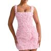 Abito da Sera da Donna Rosa 3D Scollo Quadrato Senza Maniche Aderente Schiena Nuda Tinta Unita