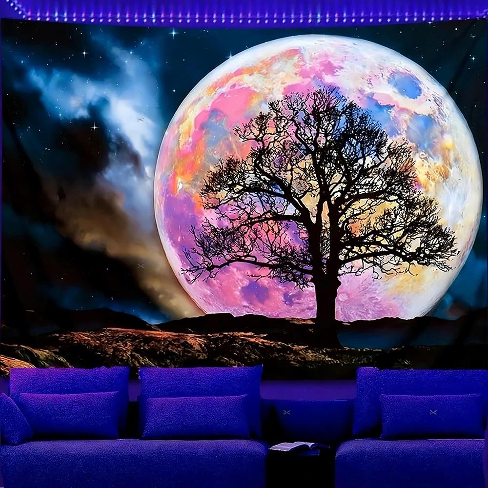 Arazzi Magici Albero che Brilla al Buio Arazzo a Reazione UV Decorazione Sfondo Appeso a Parete Camera da Letto Decorazione Festa