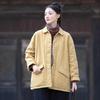 Women Chinese Style Winter Parkas Turn-down Collar Button Warm Coats Pockets Long Sleeve Plus Cotton Parkas