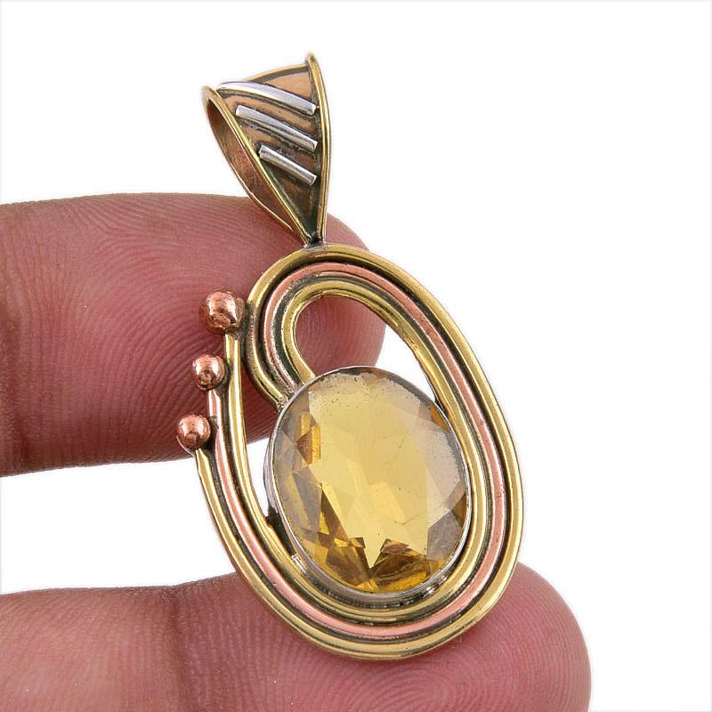 

Natural Citrine Gemstone 925 Solid Sterling Silver Two Tone Pendant 1.50 j5o89