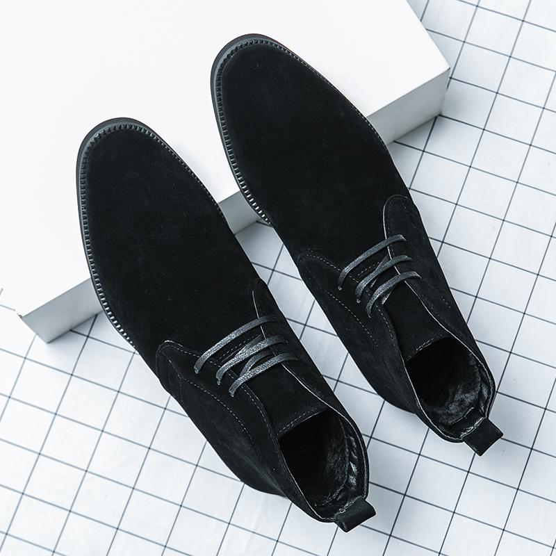 

Mens Brand Suede Leather Cowhide Boots Men Business Casual Leather Shoes Warm Plush Oxford Lace Up Shoes for Men 46 чёрный