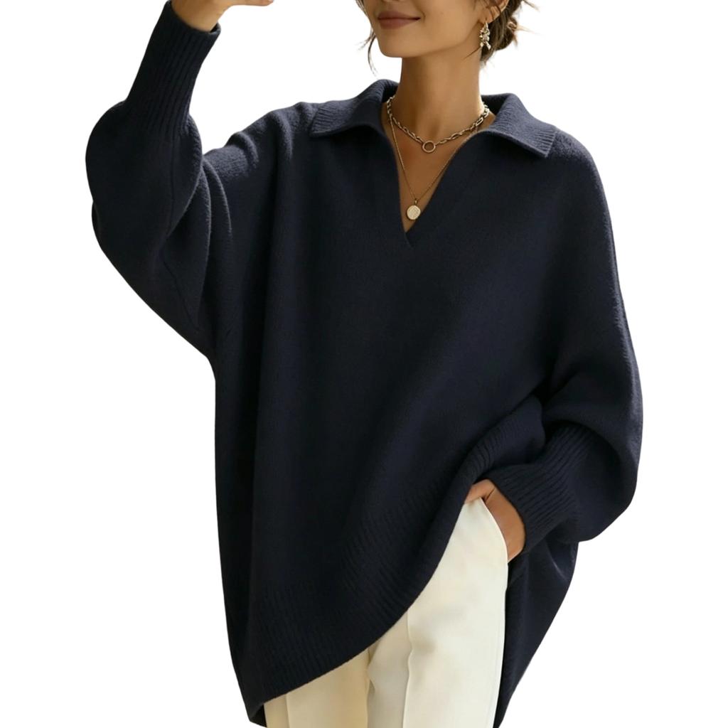 Women's Color Long Sleeve Knit Sweater Oversized Relaxed Fit Casual Outwear