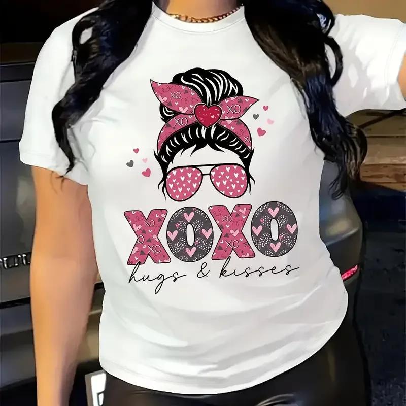 

Portrait & Letter Print Crew Neck T-shirt Casual Short Sleeve Daily Top Women s Clothing Tops Funny Letter Men Women T-shirt XXXXXL бежевый