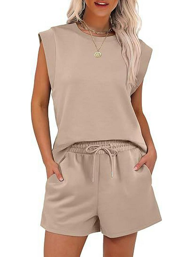 

Женский летний повседневный топ с короткими рукавами и шорты на кулиске Medium хаки