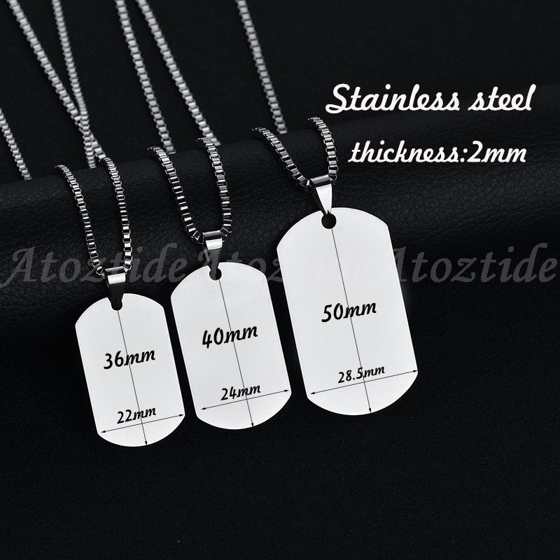 Atoztide Customized Stainless Steel Army Dog Tags Pendant Necklace Personalized Name Photo Square Necklace Christmas Gift