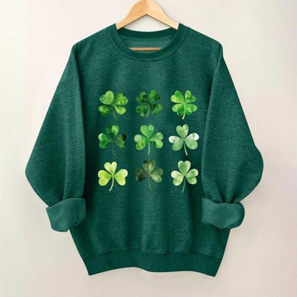 Ladies' Casual And Fashionable Round Neck Top St. Patrick's Printed Hooded T-shirt Long Sleeved Hoodie