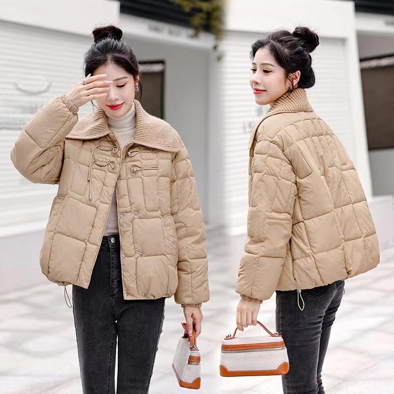 New Fashion Shot Knitted Lapel Down Cotton-padded Jacket Women Short Small New European Goods Chinese Plate Buckle Coat