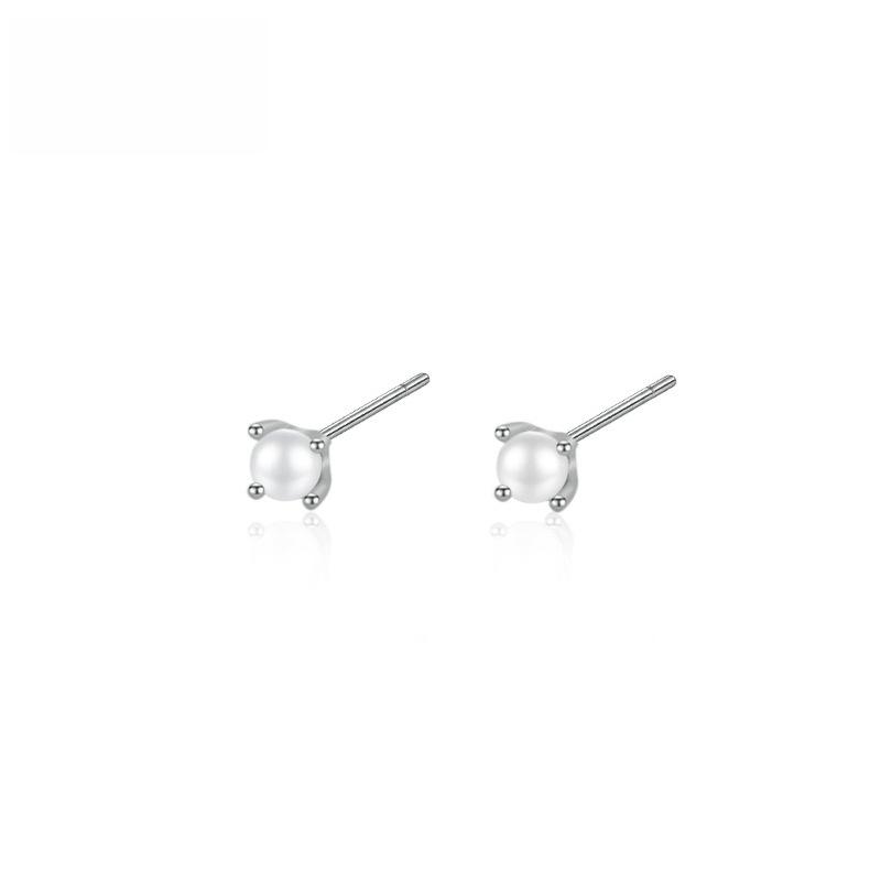 

925 Sterling Silver Four-Prong Pearl Stud Earrings Minimalist Hypoallergenic Jewelry for Women срібний