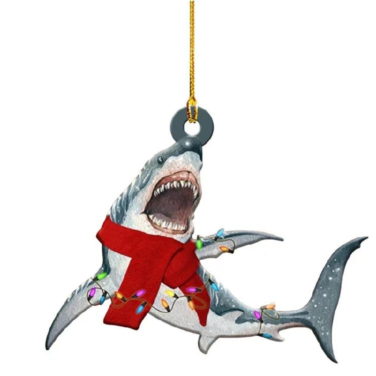 Shark Shaped Christmas Ornament Holiday Themed Acrylic Decoration Festival Season Indoor And Car Display Pendant
