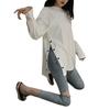 Trendy Plus Size Mid-Length Korean Women's Long-Sleeve T-Shirt with Split Hem