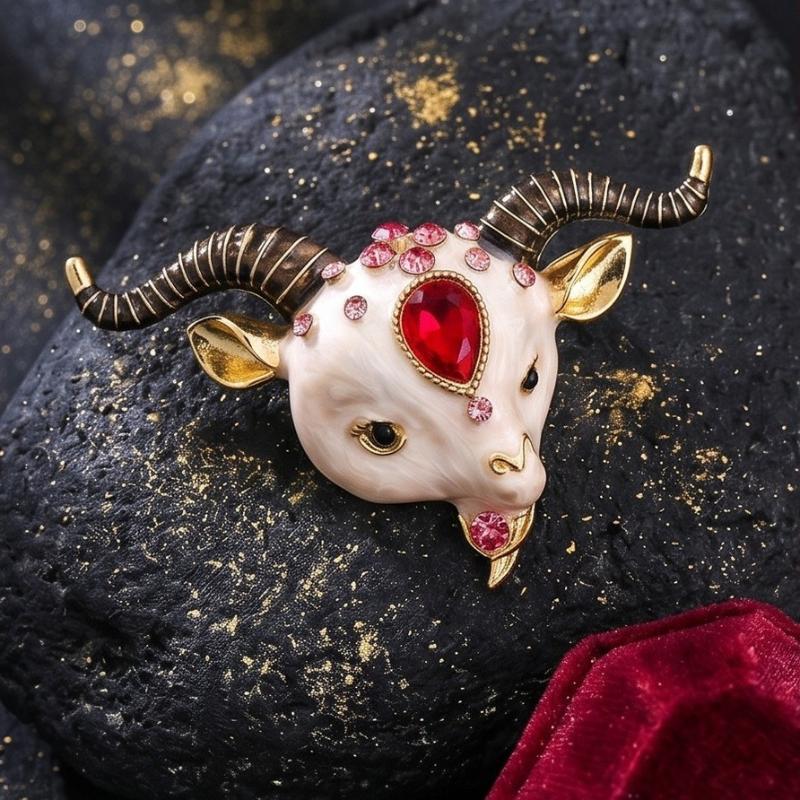 Unique Rhinestone Goat Brooch Scratch-resistant Alloy Animal Sheep Pin for Women Men Formal Wear Decoration Gift