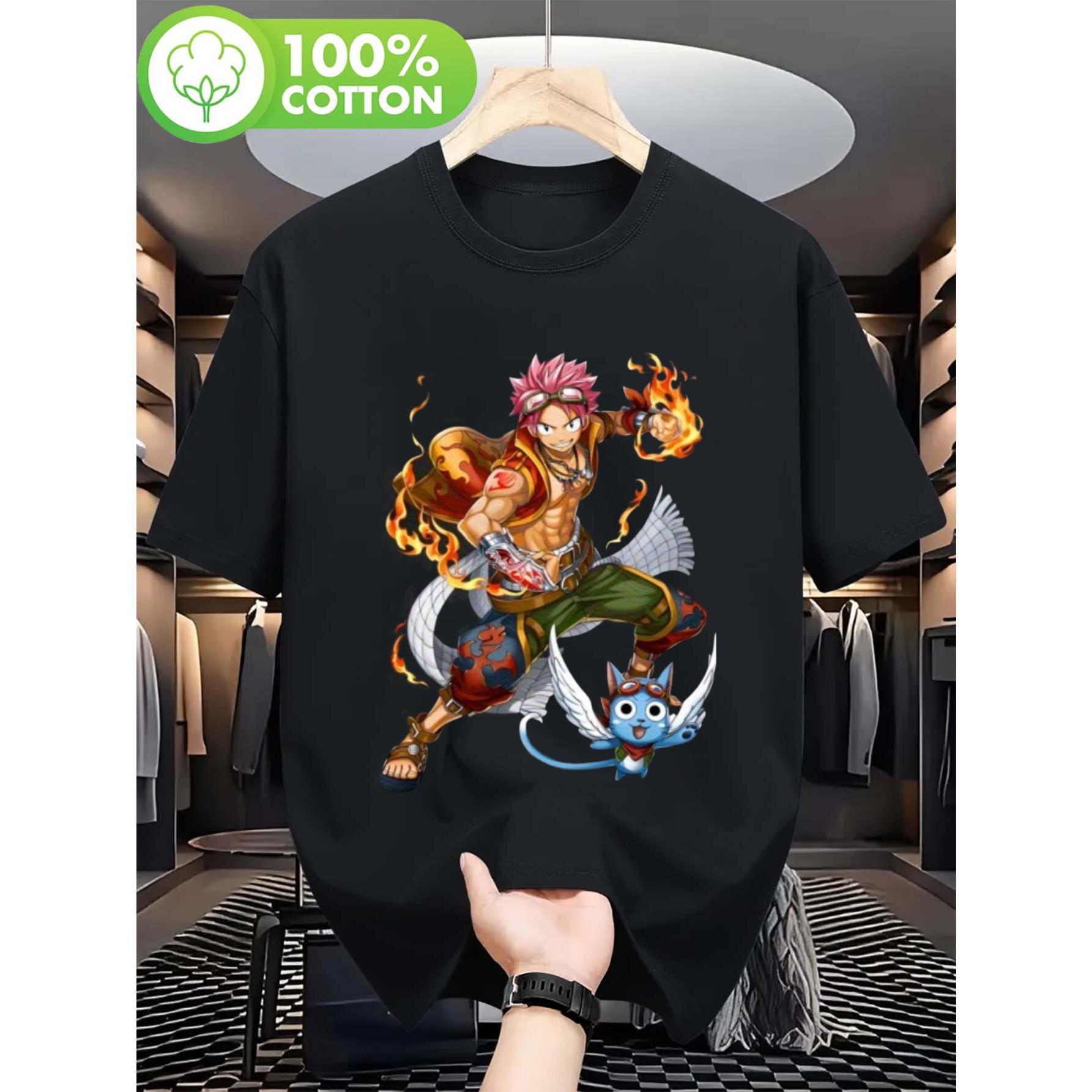 

2026 Spring Festival Mens Lightweight Tshirt Elf Anime Tail Design Casual Black Short Sleeved Top S