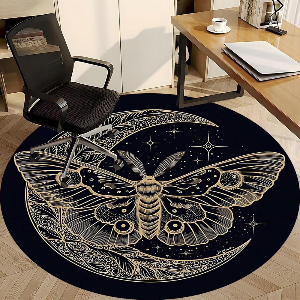 1pc Moon Moth Office Round Area Rug, Indoor Mat Suitable For Office, Under Office Chairs Bedroom Living Room Home Decor, Room Deco