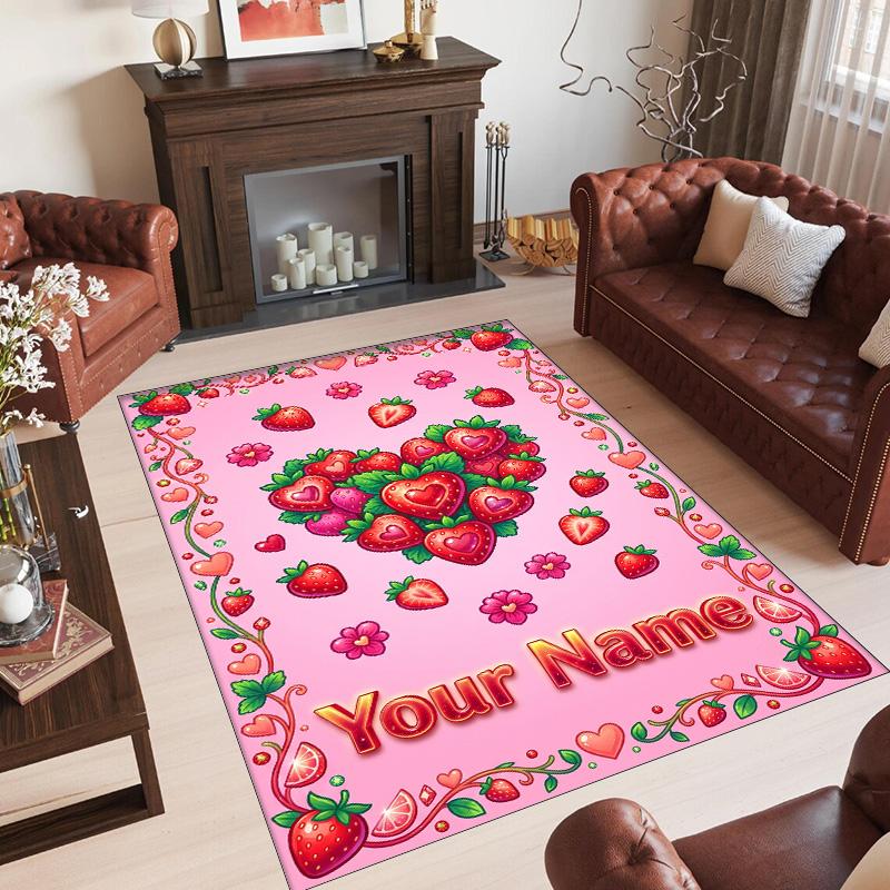 Hearts Theme Crystal Velvet Floor Rug Personalized Custom Name Text Warm Carpet Home Decoration