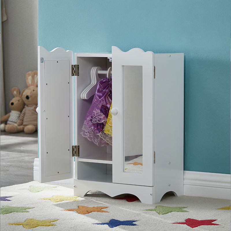 Double Door Wooden Doll Wardrobe - Fun Educational Toy for Girls