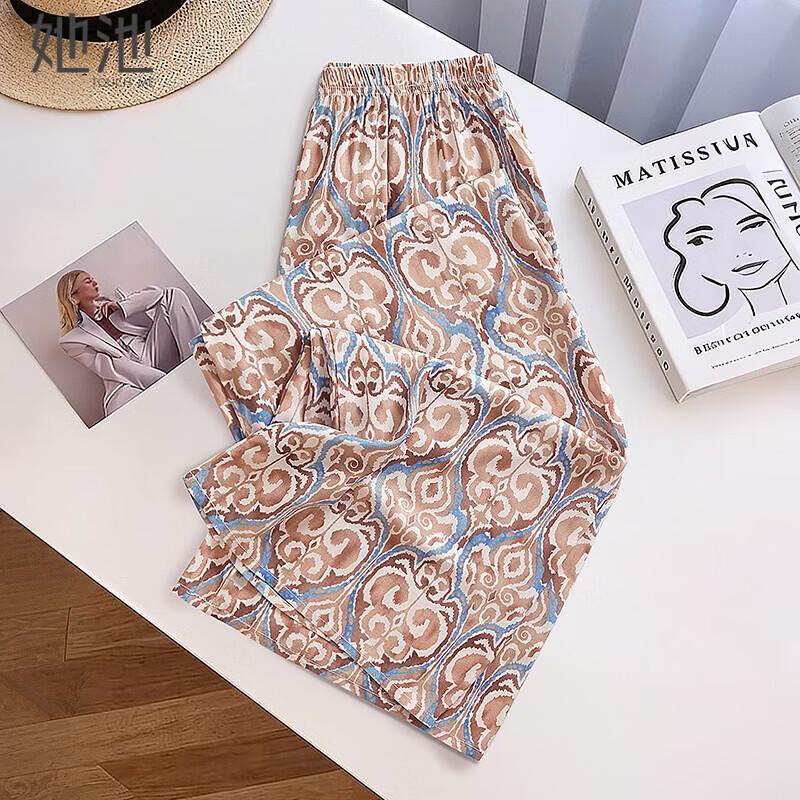 

Women s Ethnic Print Loose Cropped Pants One Size