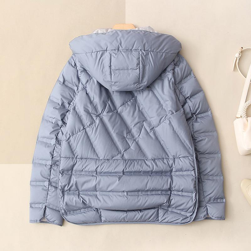 Winter new light and thin pressed glue fashion hooded down jacket women's short warm white duck down jacket