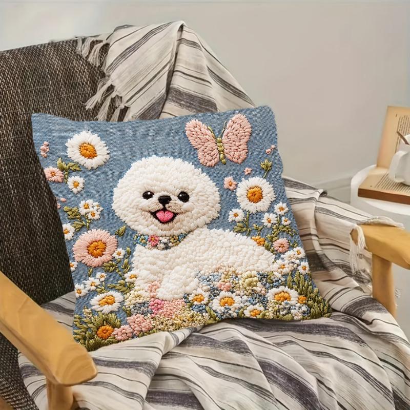 1Pc Bichon Frise Cushion Covers Chair Living Room Pillowcase Cozy Zipper Sofa Pillow Covers Bedroom Indoor H Ome Decor