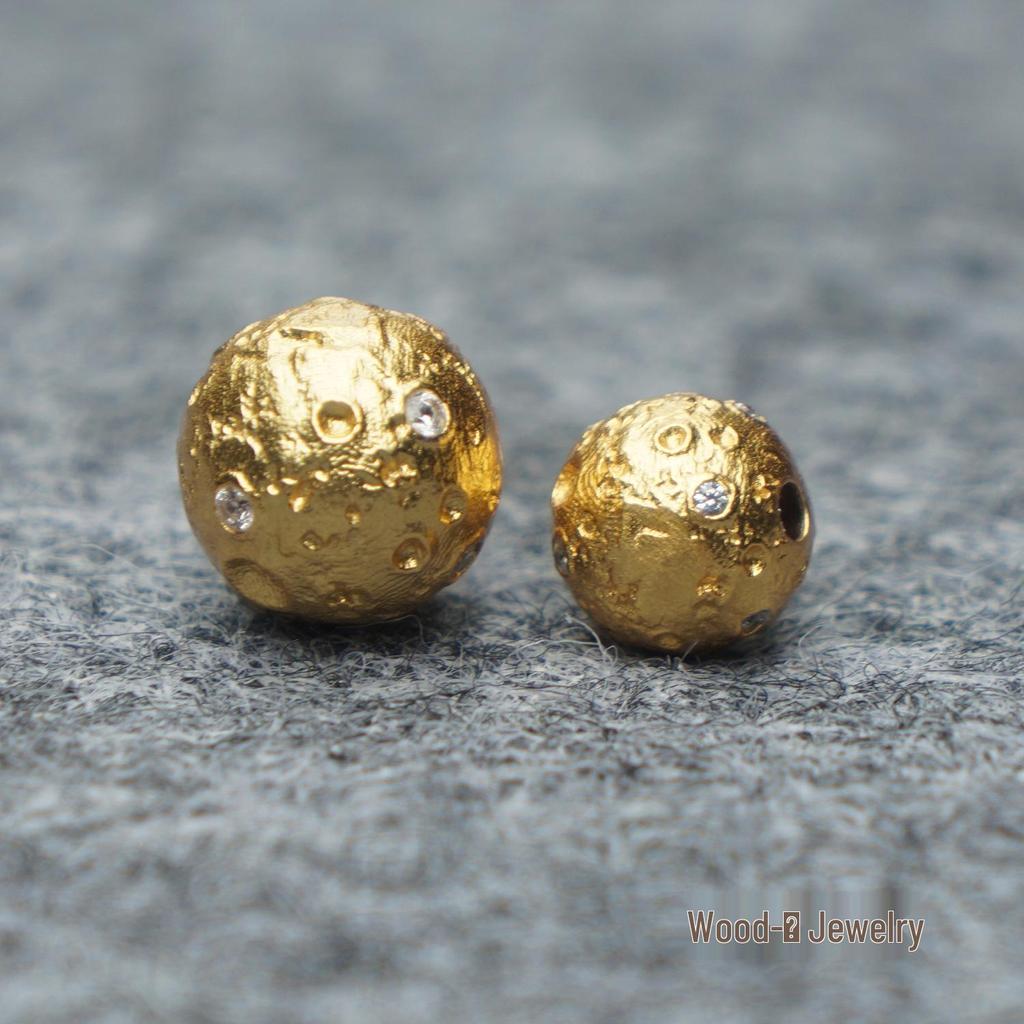 S925 Silber Antik Goldplattiert Meteoritenperlen Armband Kette Anhänger mit Weißen Diamanten