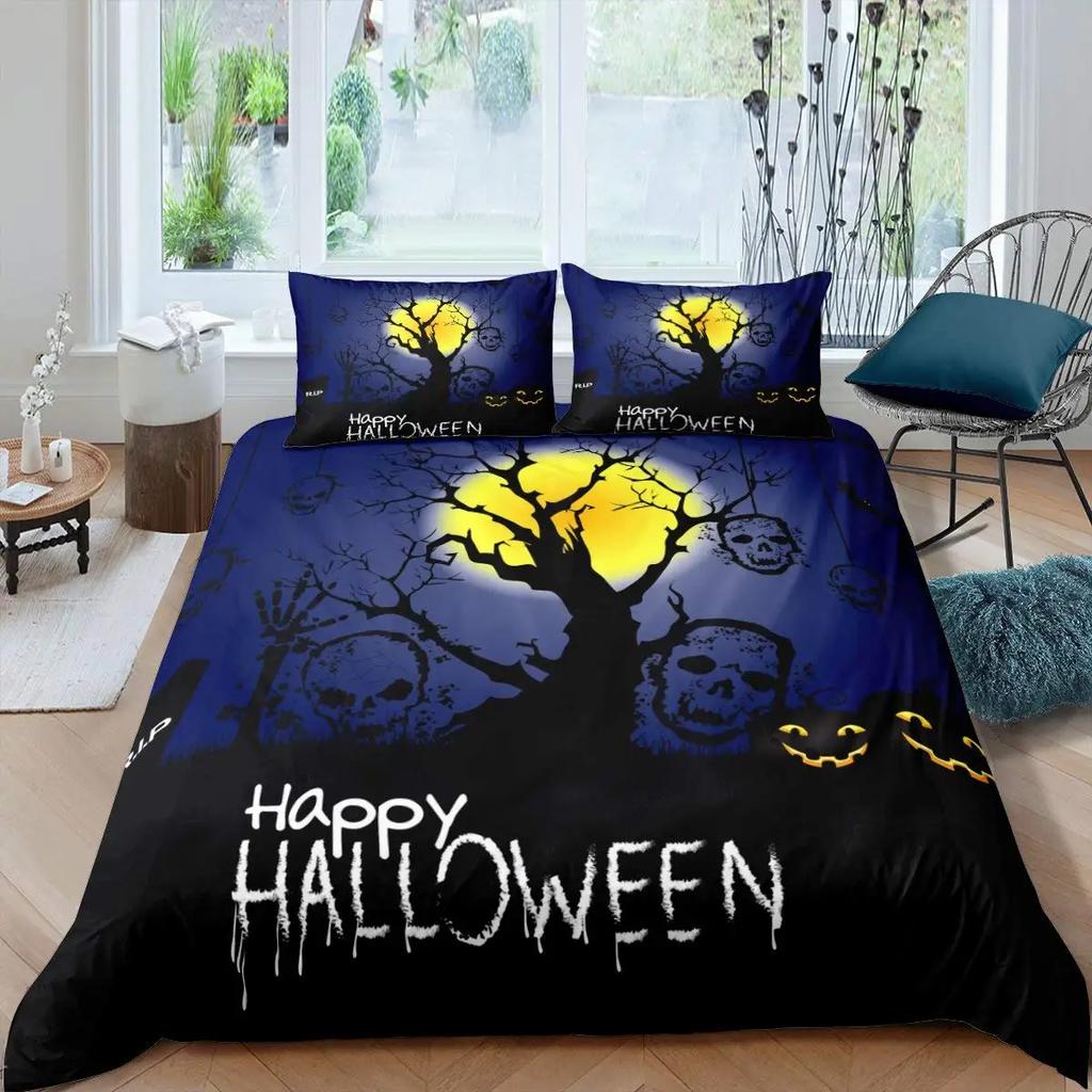 Halloween Tree Bedding Set Queen King Horror Theme Comforter Cover Gothic Spooky Polyester Duvet Cover Branches Grey Quilt Cover