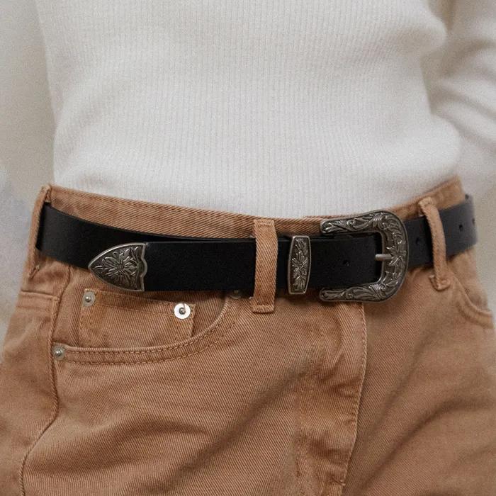 BT8051 Ornate Western Buckle Cowhide Belt 28mm Size 3