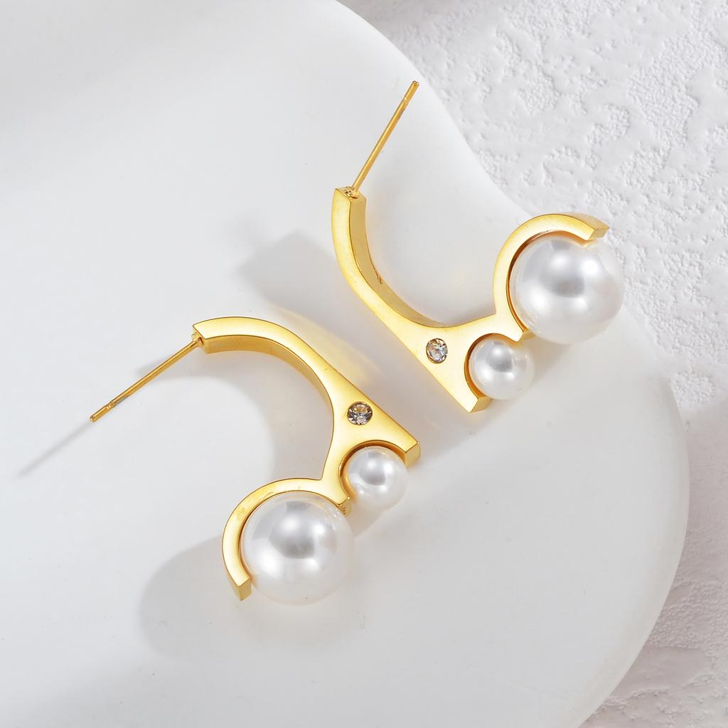 Atoztide Gold Color Imitation Pearl Earrings for Women Girl Stainless Steel Temperament Elegant Stud Earring Party Jewelry Gift
