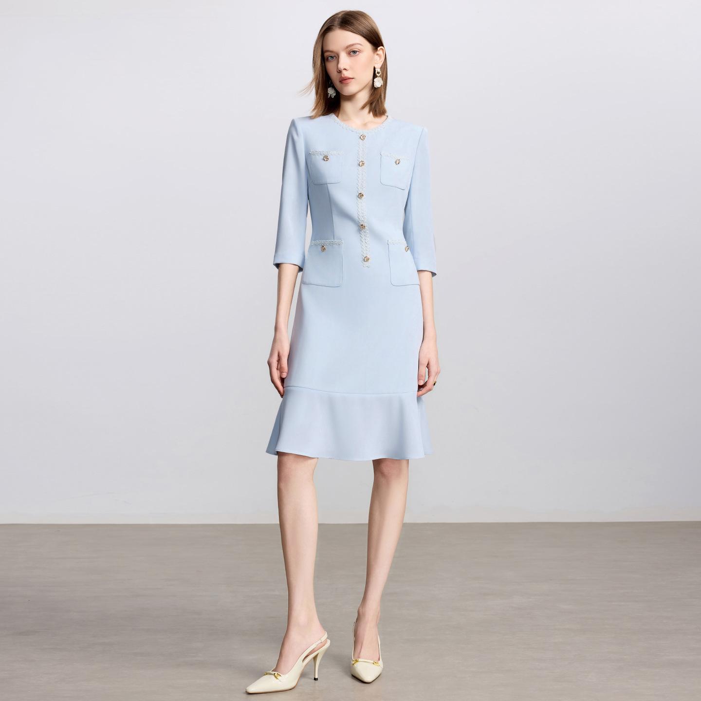 

Elegant Light Blue French Fishtail Summer Dress for Women Medium