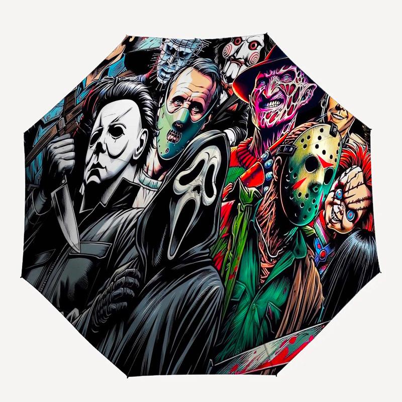 1pz Ombrello Collage Personaggi Film Horror con Manico in Plastica, Adatto a Tutte le Stagioni Casa Viaggio Ombrello da EsternoM1411