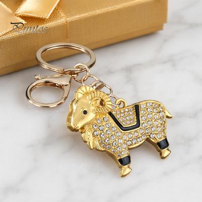 Schlüsselanhänger Sternzeichen Schlüsselanhänger mit Strasssteinen, Schaf Design Tasche Anhänger, Chinesisches Neujahr Glücksbringer Astrologie Ziege Zubehör Anhänger, Feng Shui Schmuckstück