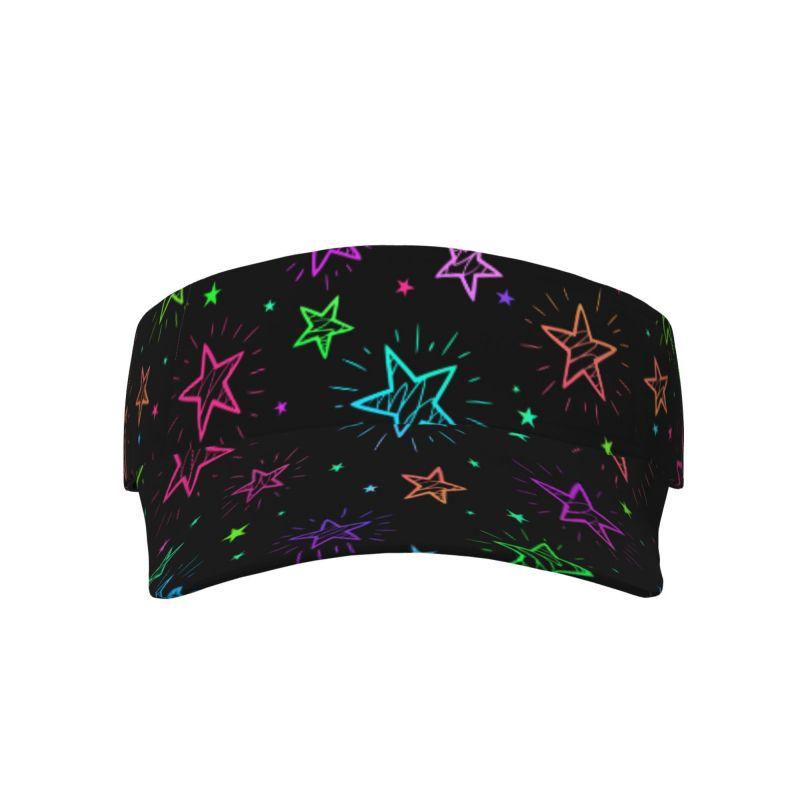 Colorful Neon Rainbow Bright Stars Sports Sun Visor Hats Adjustable Lightweight Packable Empty Top Visor Hat for Running Tennis